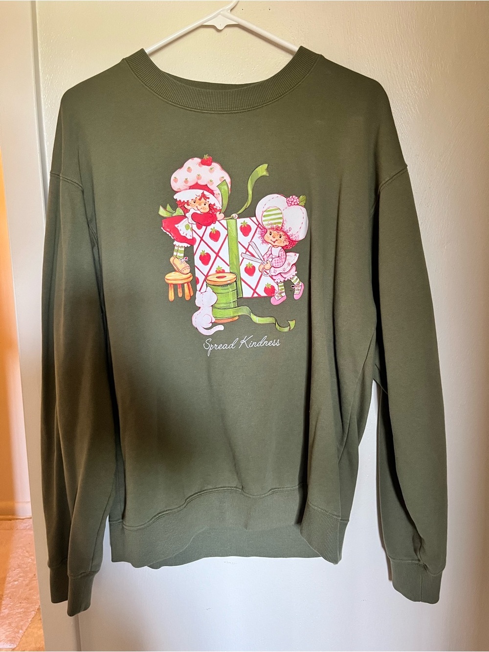 Green Graphic Sweatshirt with Strawberry Shortcake Style Print - Picture 2 of 4